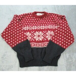 Vintage Great Plains Clothing Sweater Large Red Black Snowflakes Made in USA